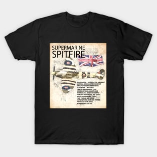 RAF Submarine Spitfire Aircraft Da Vinci Style Aeroplane T-Shirt